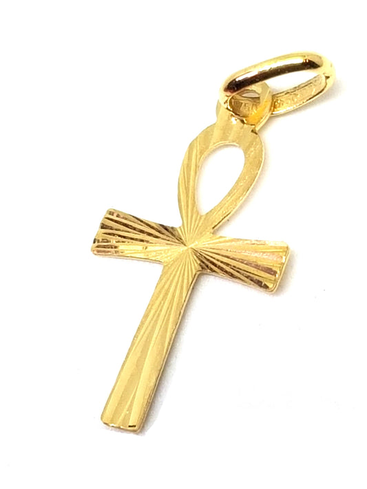 Pendentif croix de vie or jaune massif 18k 750%