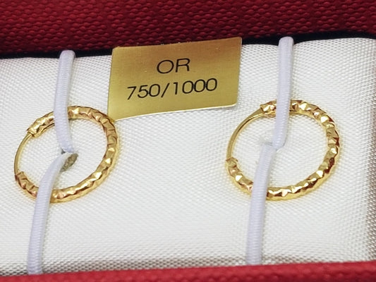 2 Créoles 8 mm Or Jaune massif 18k 750%