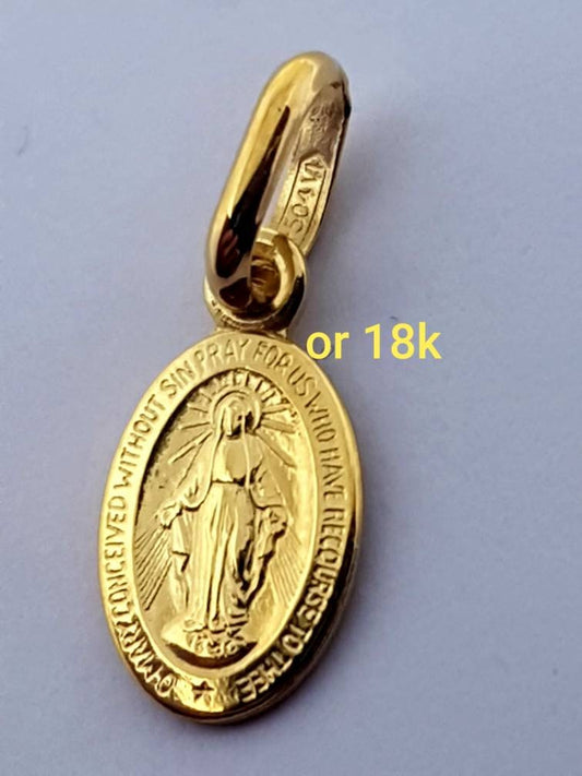 Pendentif Or Jaune massif 18k 750% Vierge Miraculeuse 1830